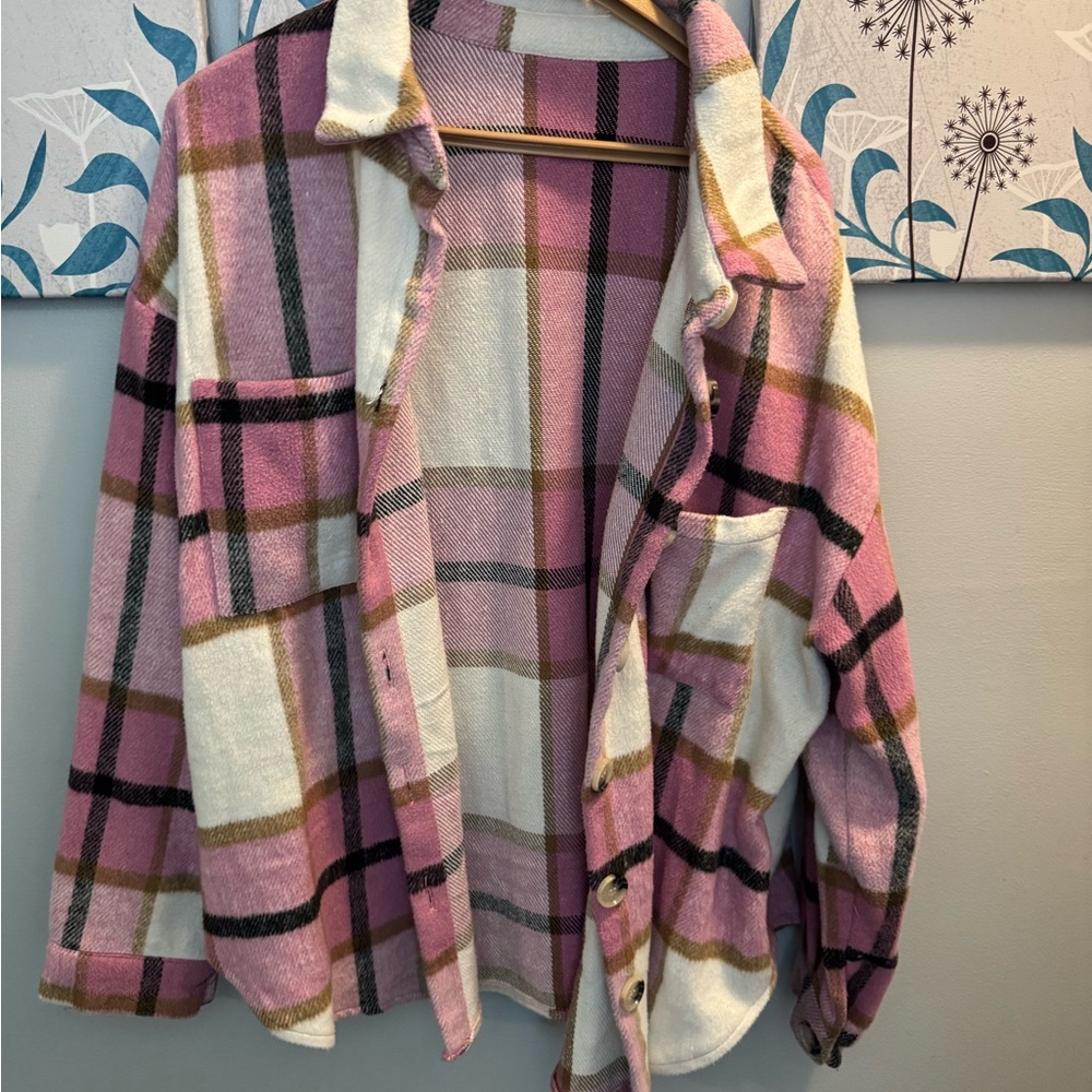 Plus size Women's Pink Plaid Jacket jacket - flannel-like Unbranded Sz 2x